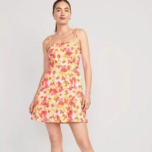 BNWT Pink Watercolor Floral Fit & Flare Floral Tie-Shoulder Mini Cami Dress